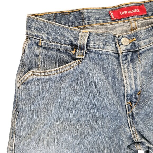 Levis Womens Low Slouch Flare Stretch Distressed Denim Blue Jeans Size 9M Jr. - Picture 5 of 12